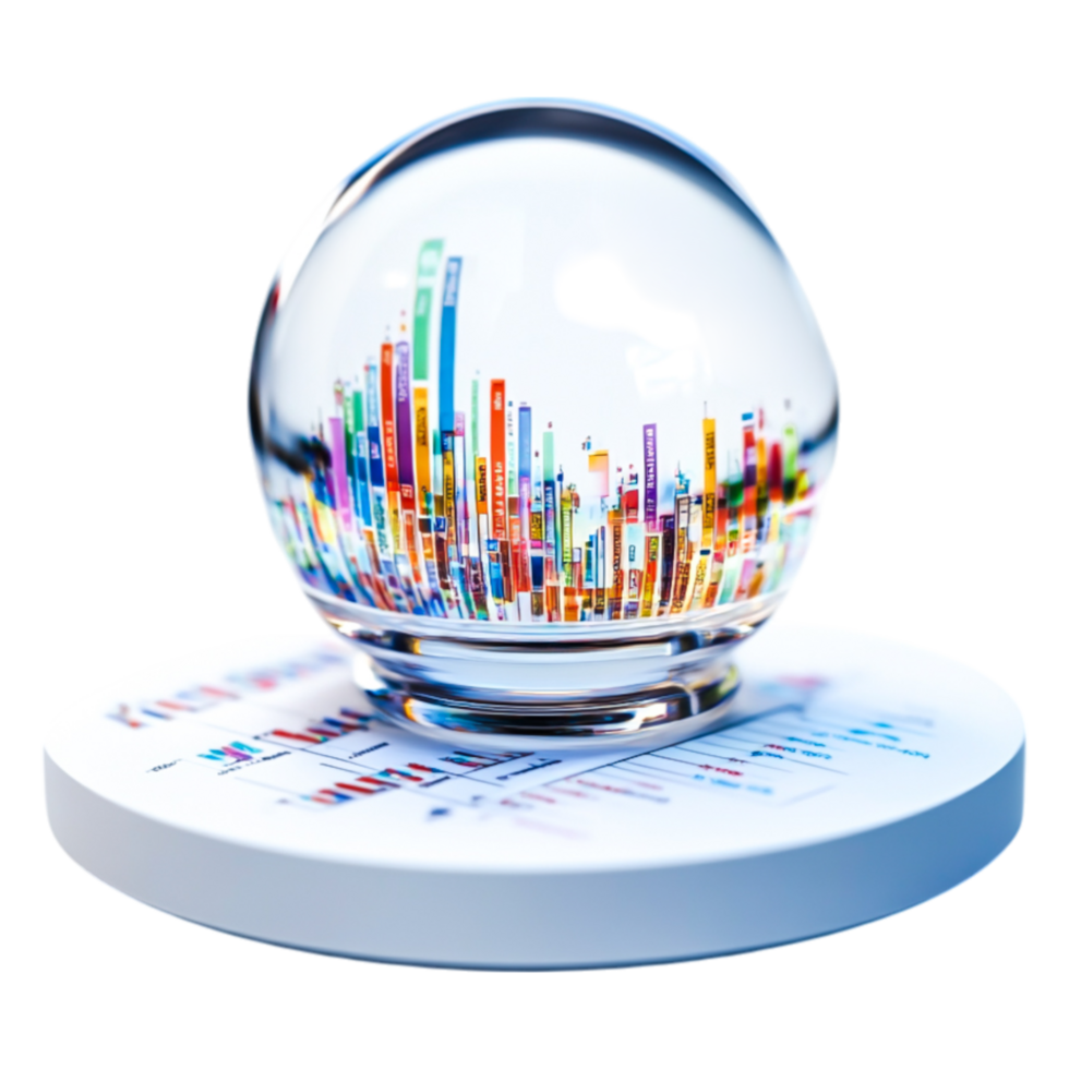 Crystal Ball with Colorful Data Visualization and Analytics Charts png