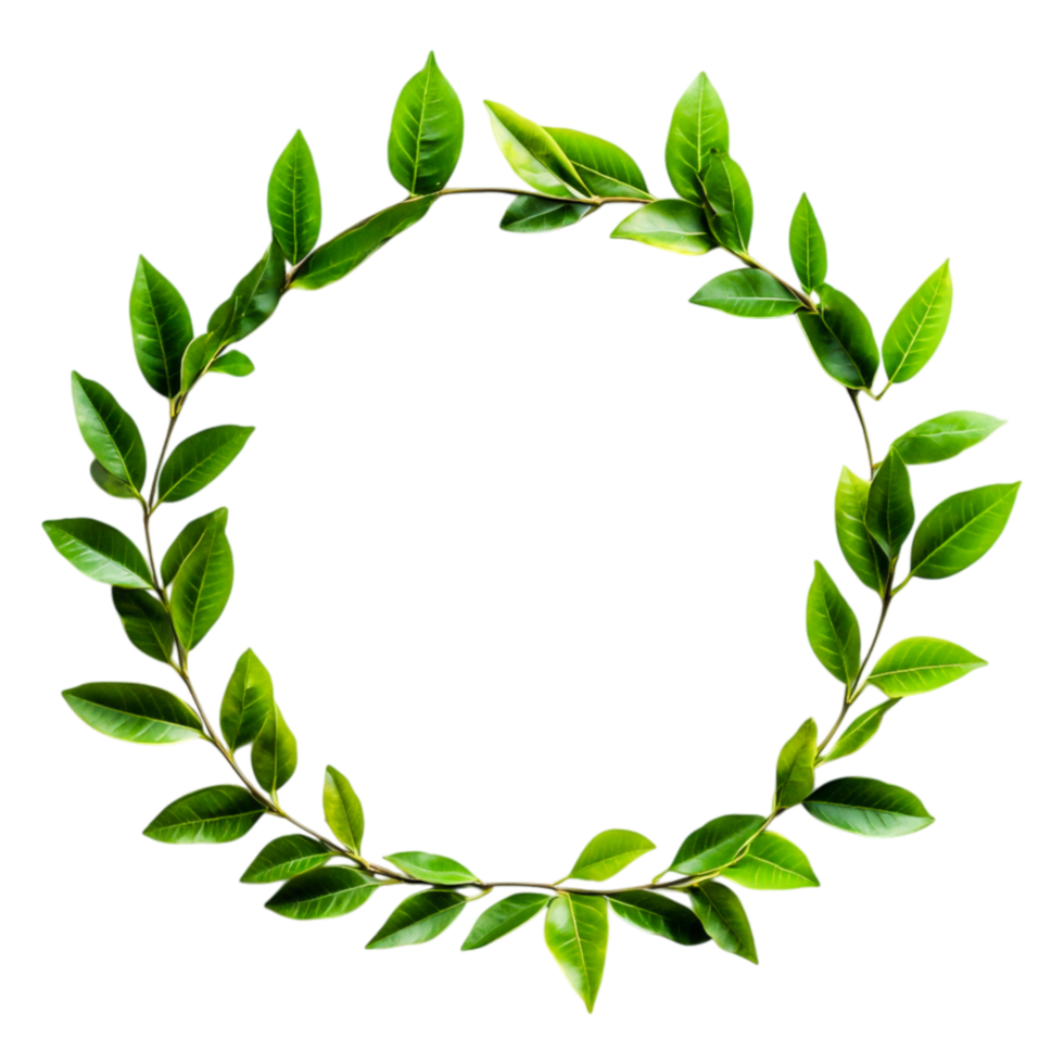 Green Leafy Wreath Circular Frame on png