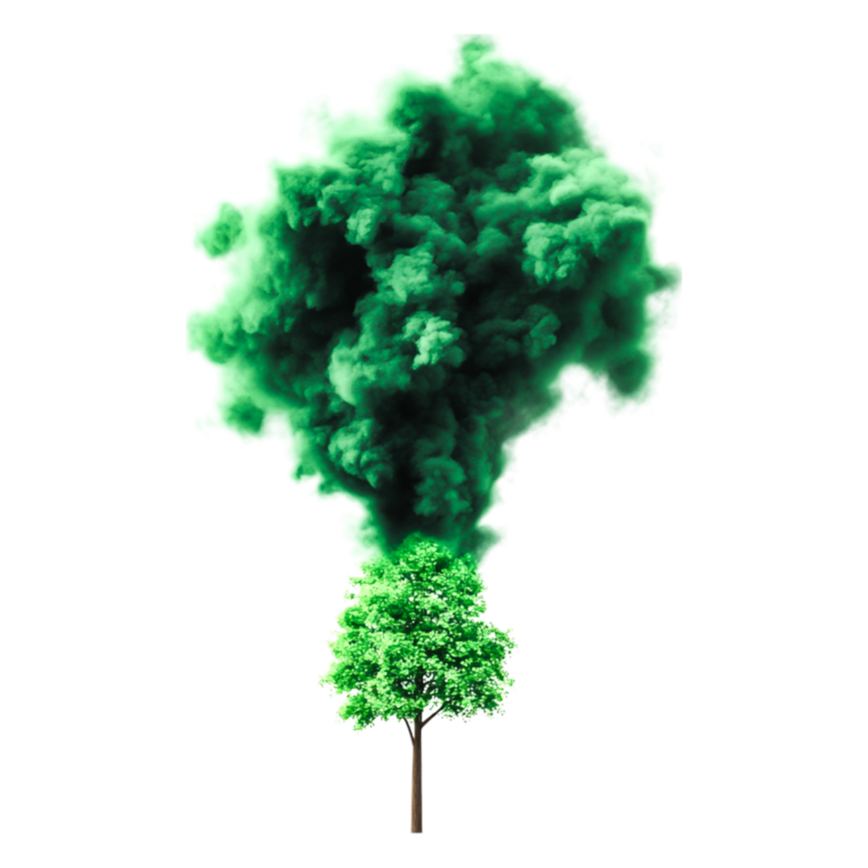 Green Smoke Cloud Emerging from Lush Tree on png