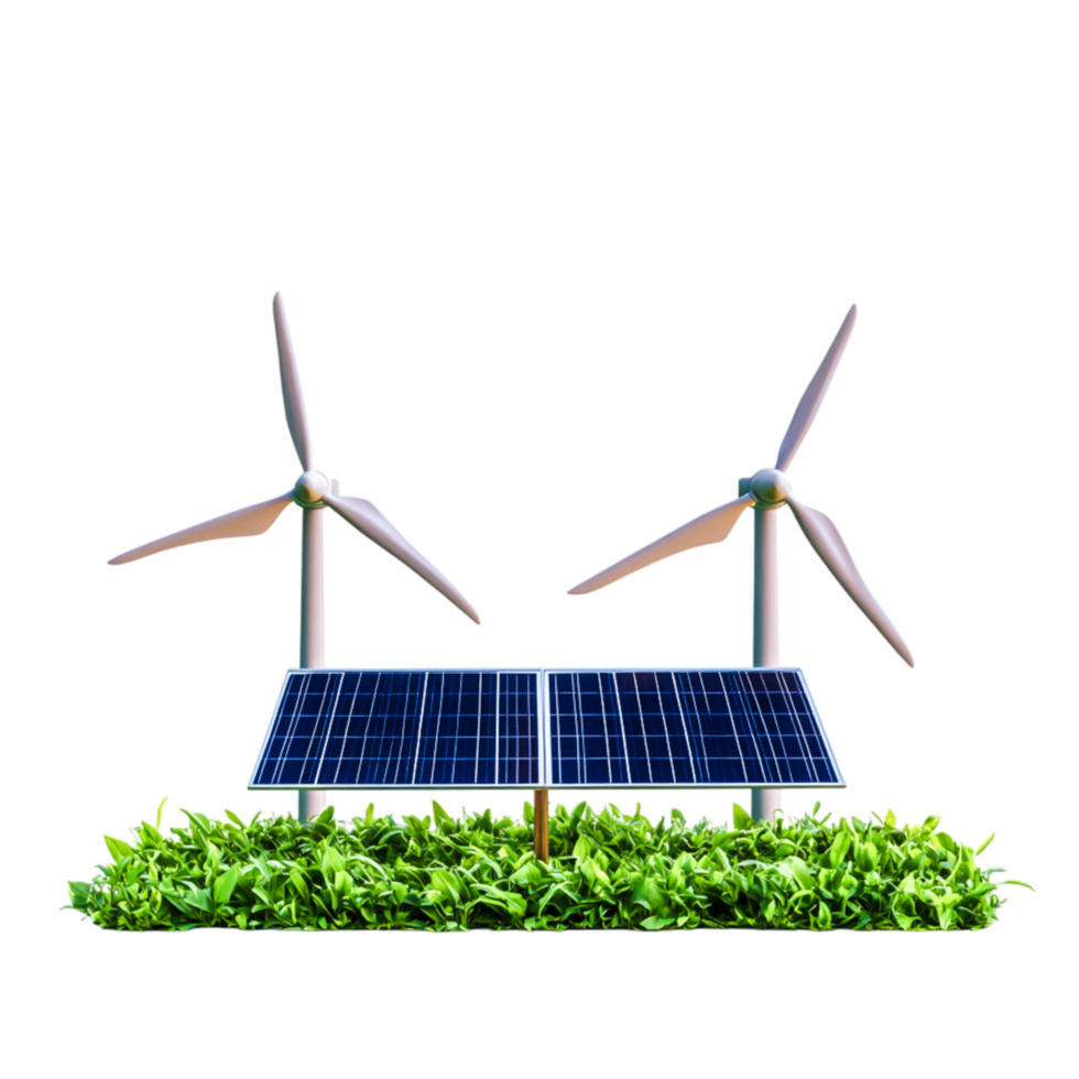 Renewable Energy Showcase with Solar Panels and Wind Turbines png