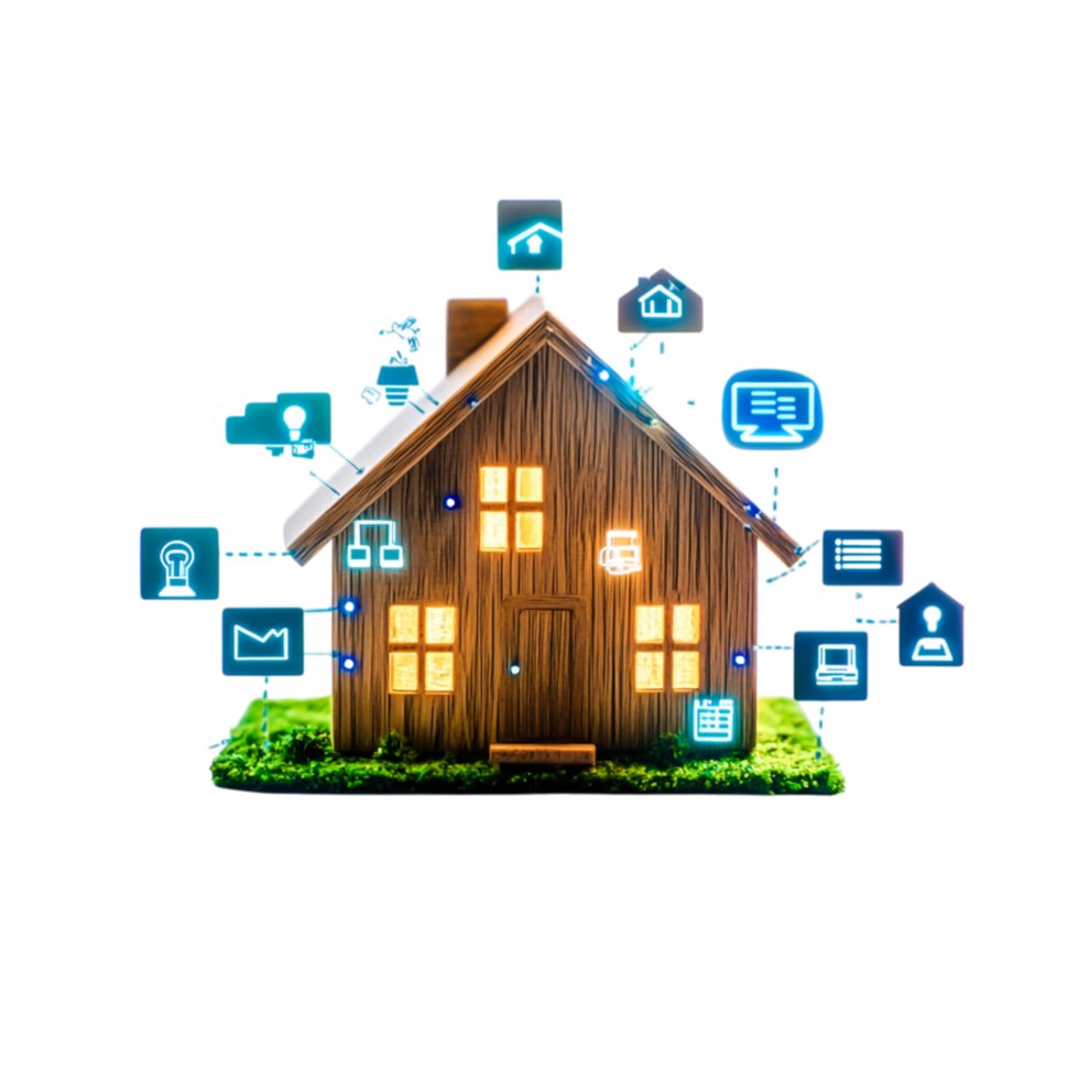 Smart Home Concept with Digital Icons and Model House png