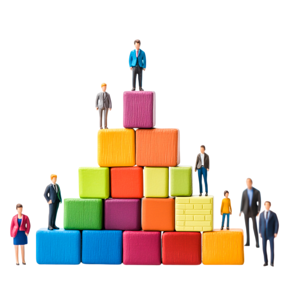 Diverse Figures Standing on Colorful Blocks for Teamwork Concept png