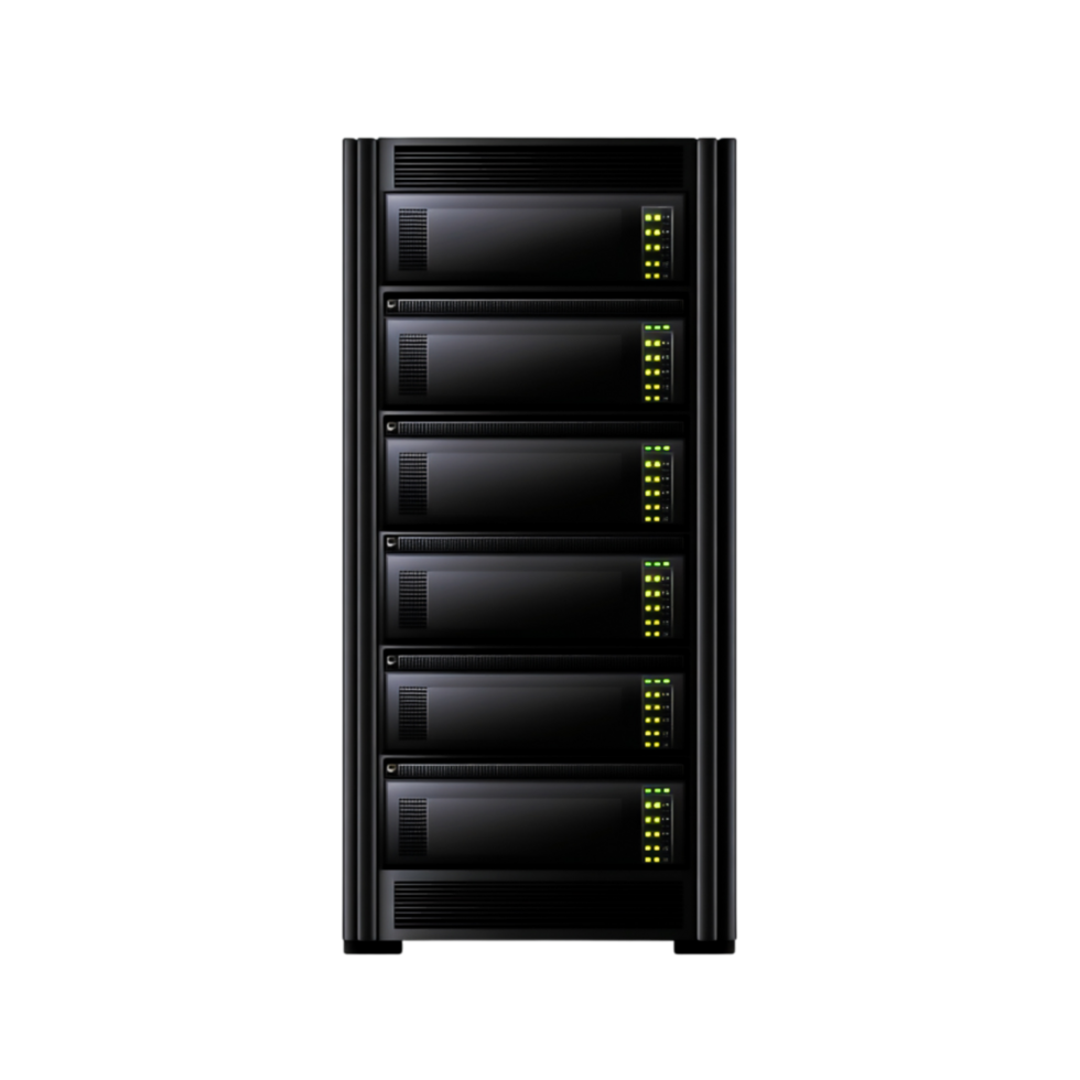 Modern Server Rack with Multiple Units and Indicator Lights png