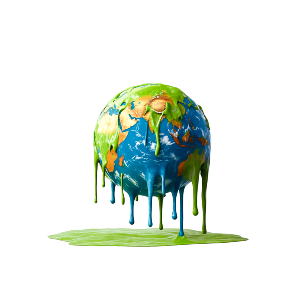 Earth melting with green slime representing environmental issues png