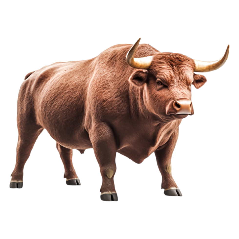 Realistic Brown Bull Standing on Transparent Background png