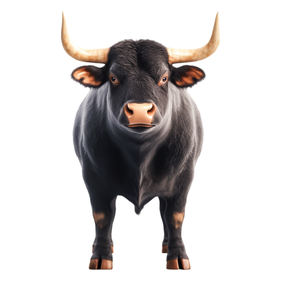 Realistic Portrait of a Strong Bull with Dramatic Horns and Fur png