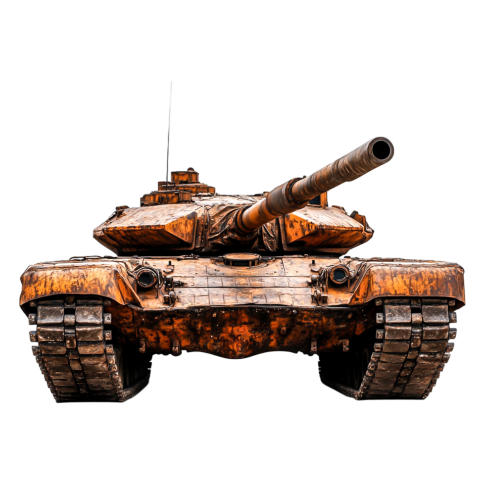 Rusty Battle Tank With Weathered Finish and Dramatic Perspective png