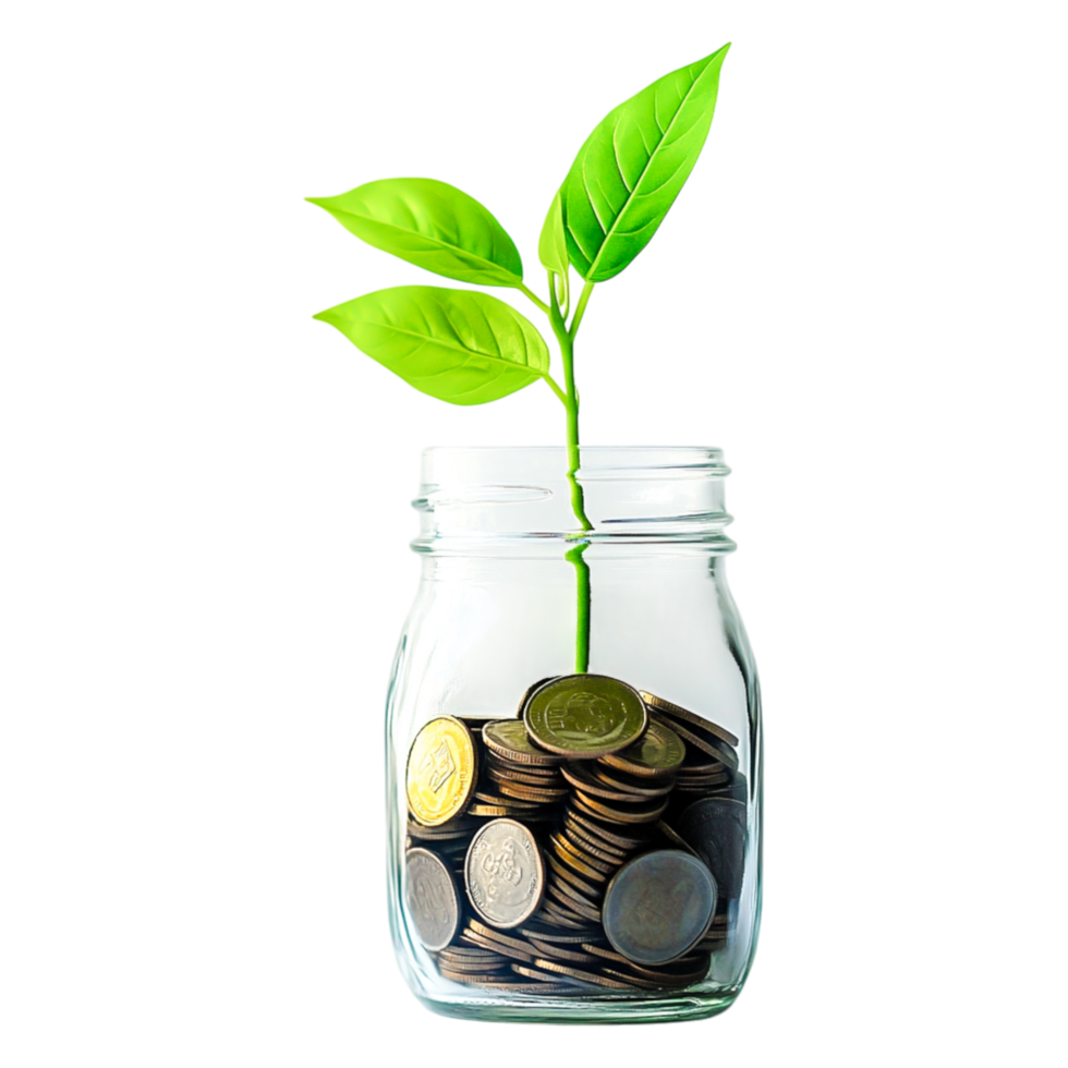 Growth of Finance Concept with Coins and Green Plant in Jar png