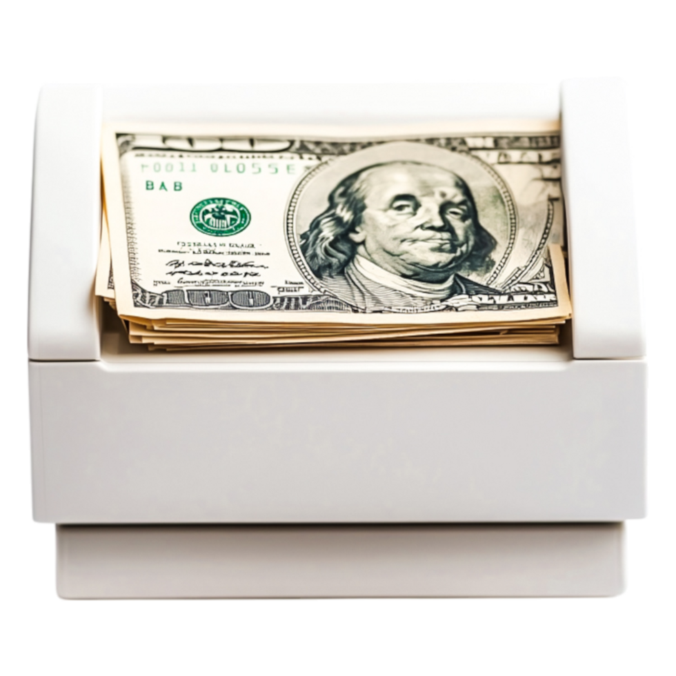 Cash Register with Stacked Bills and closeup of Money Showing png