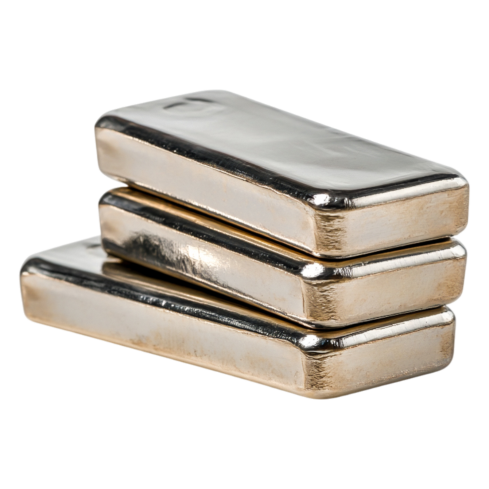 Stacked Silver Bars with Reflective Surface and Smooth Edges png