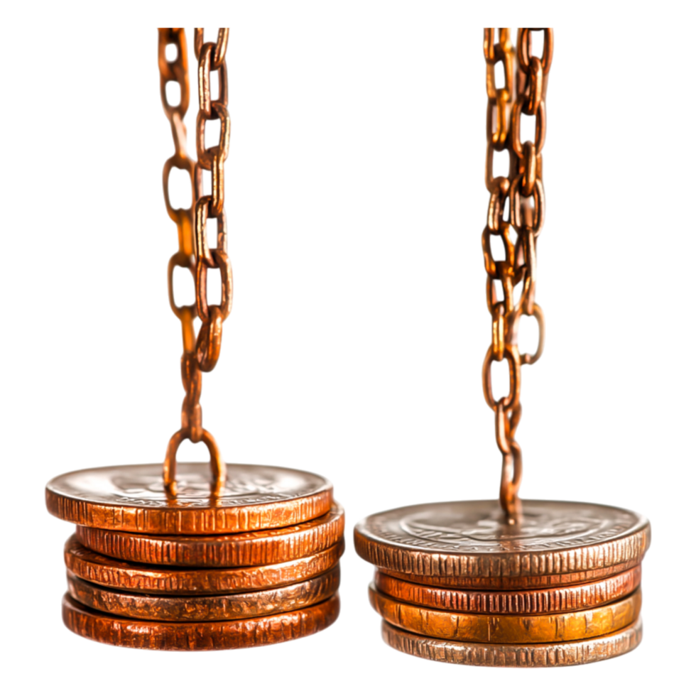 Hanging Coins on Chain Creating Unique Visual and Textural Contrast png