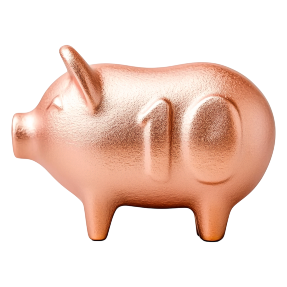 Metallic Piggy Bank with Number Ten for Savings Conceptual Image png
