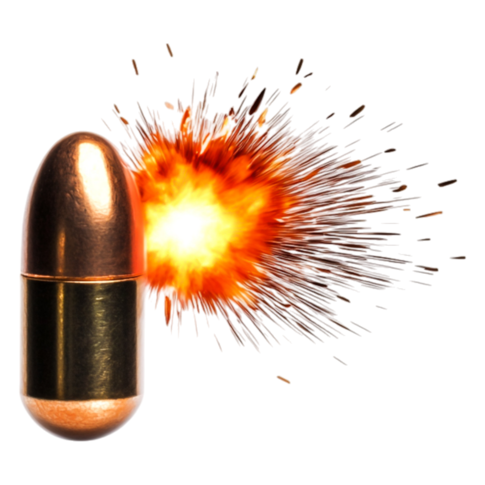 Bullet with Explosion Effect Isolated on Black Background png