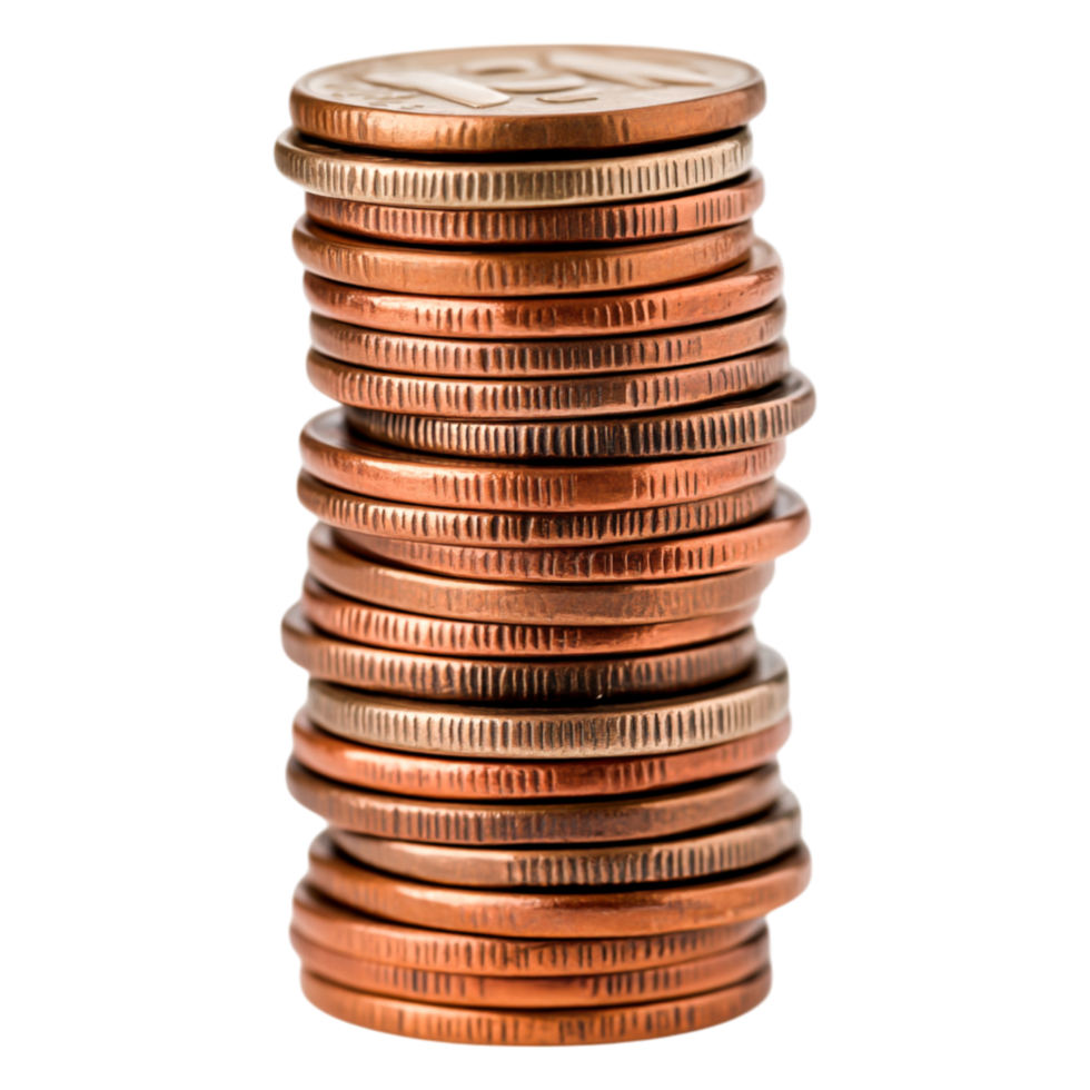 Stack of coins arranged in a neat pile against png