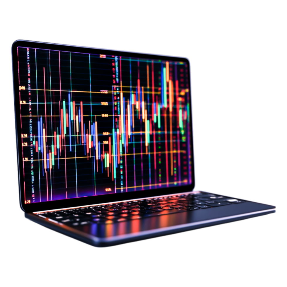 Colorful Stock Market Graphs on Laptop Screen for Financial Analysis png