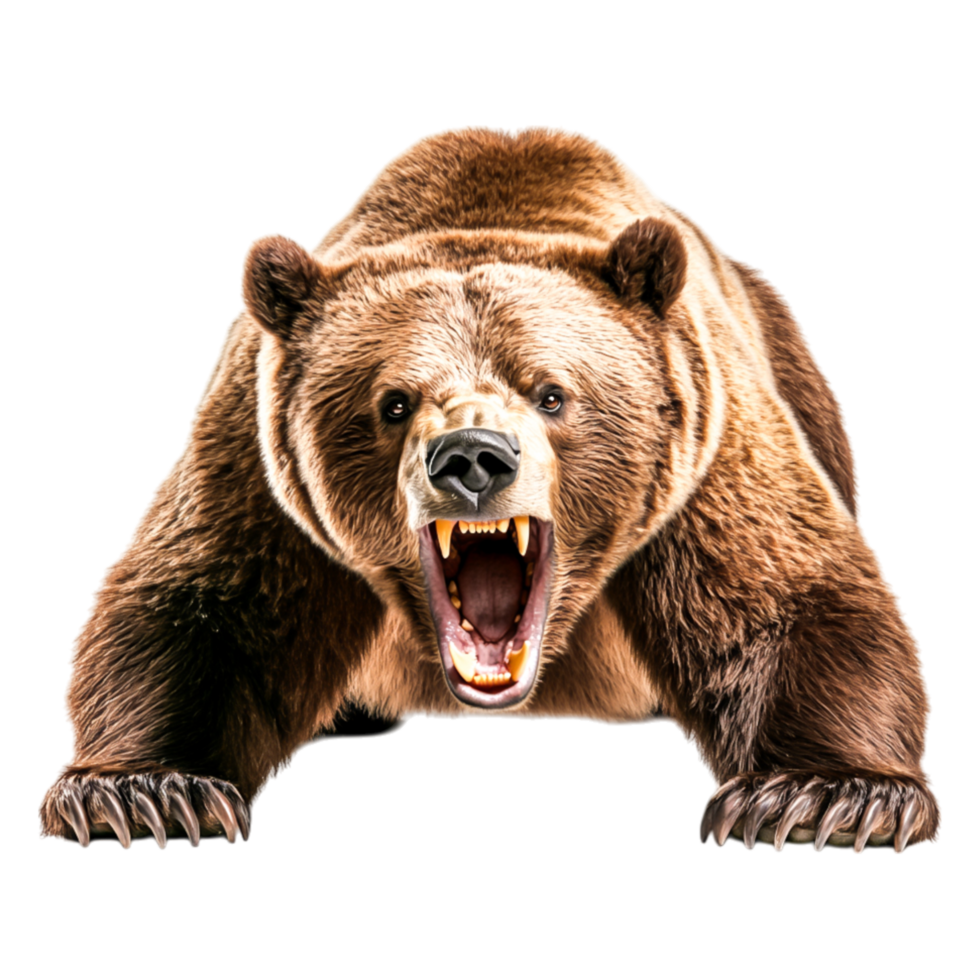Fierce Grizzly Bear Roaring with Open Mouth and Sharp Teeth png