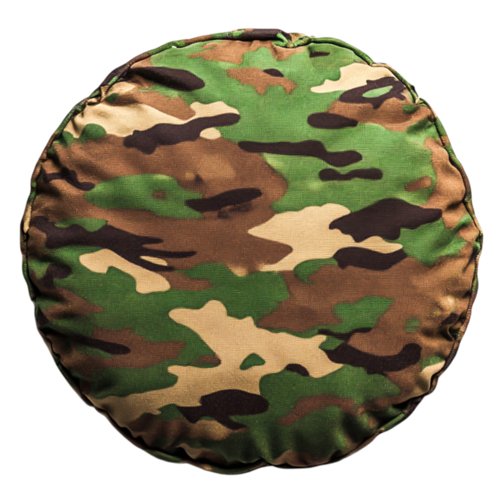 Round Camouflage Pillow with Green and Brown Patterns for Comfort png