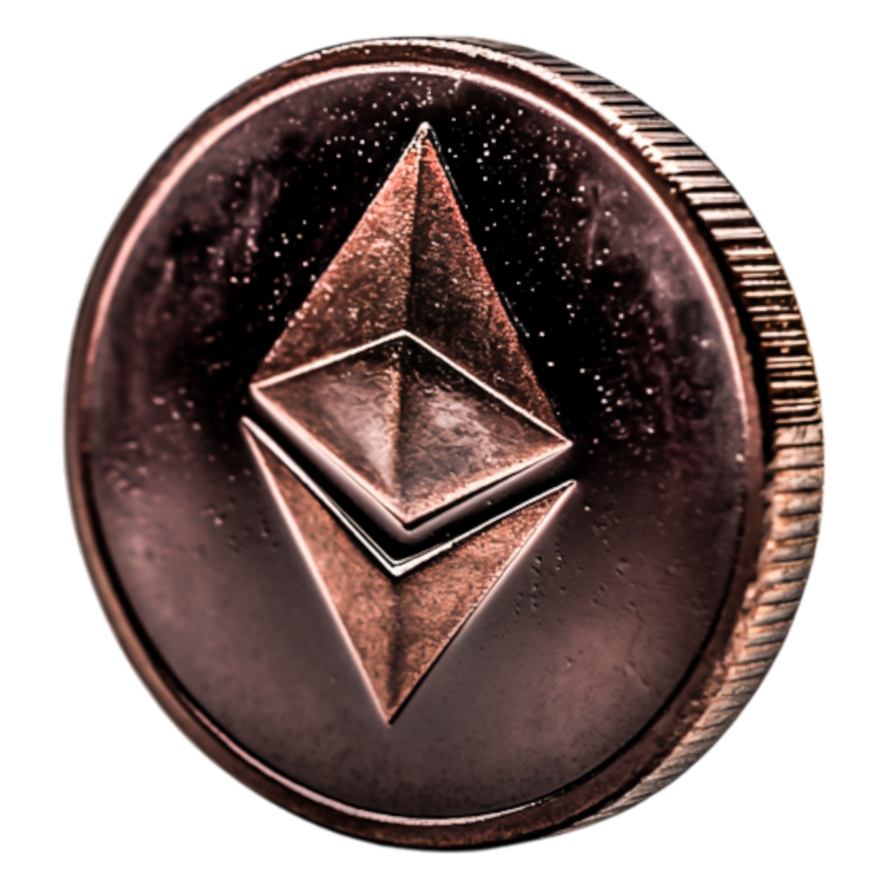 Detailed Macro Shot of a Metallic Ethereum Coin for Cryptocurrency Use png