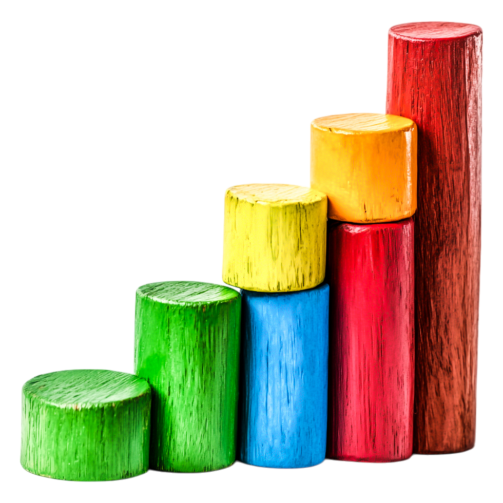 Colorful Wooden Blocks Representing Growth and Progress in Charts png
