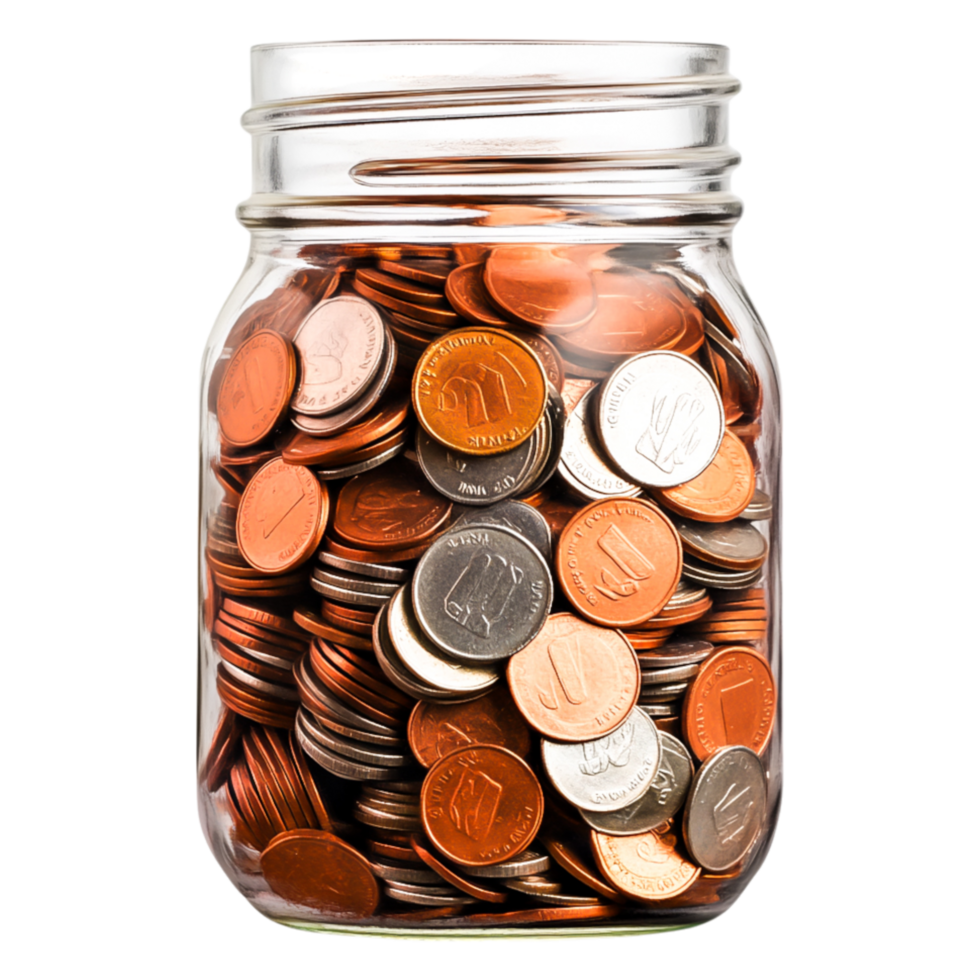 closeup View of Jar Filled with Copper and Silver Coins png