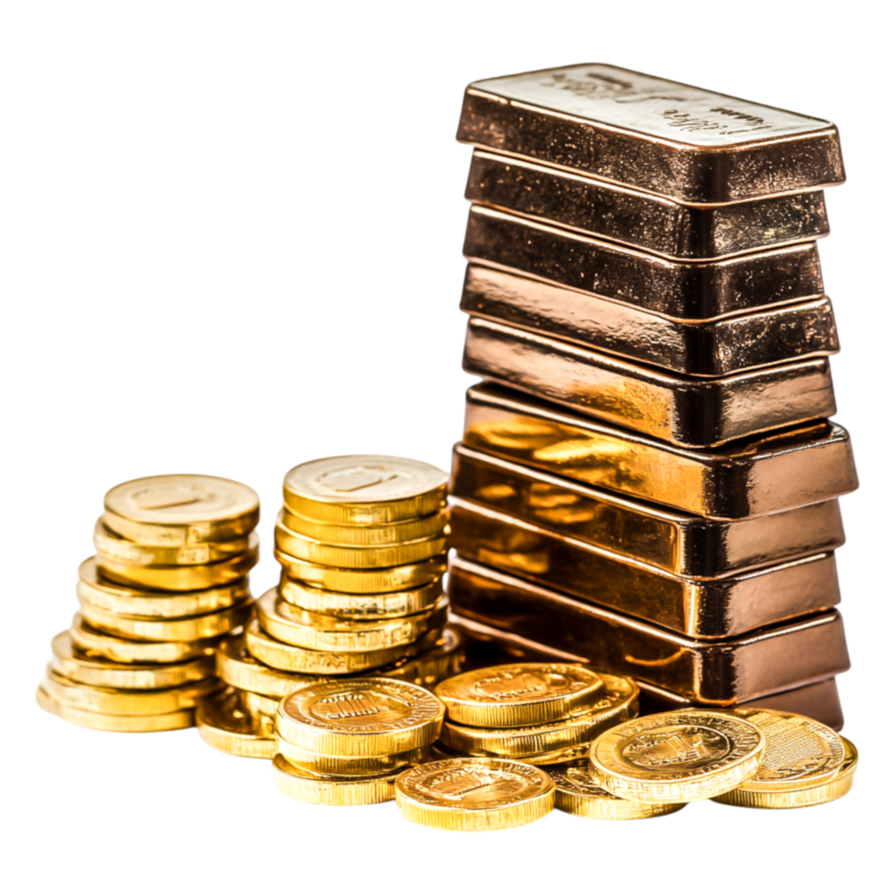 Stacked Gold Bars and Coins Representing Wealth and Prosperity png