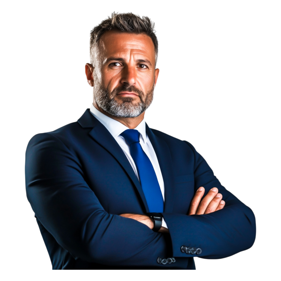 Confident Middle-Aged Businessman in Formal Suit with Serious Expression png