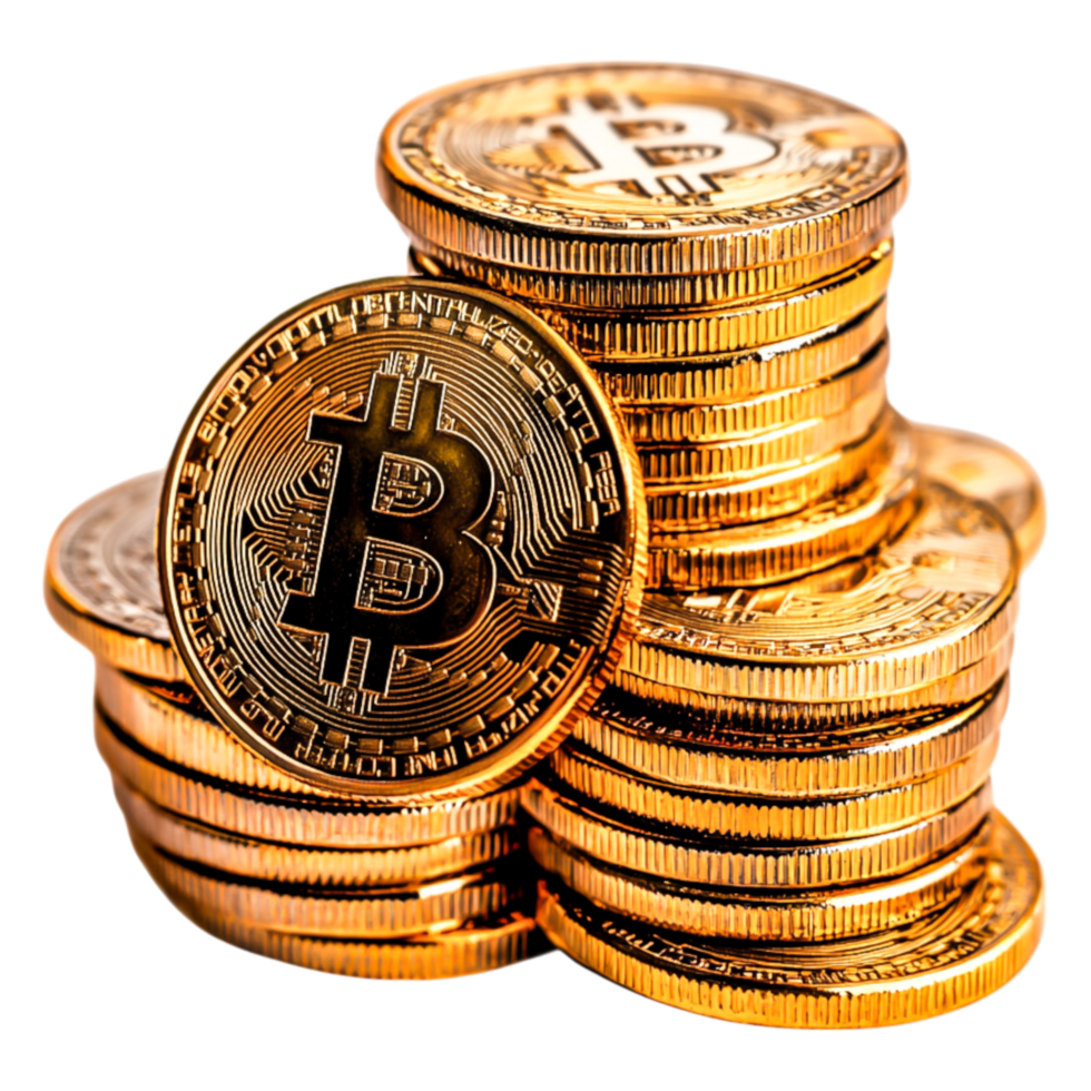 Stacked Bitcoin Coins, Symbolizing Digital Currency and Wealth Growth png