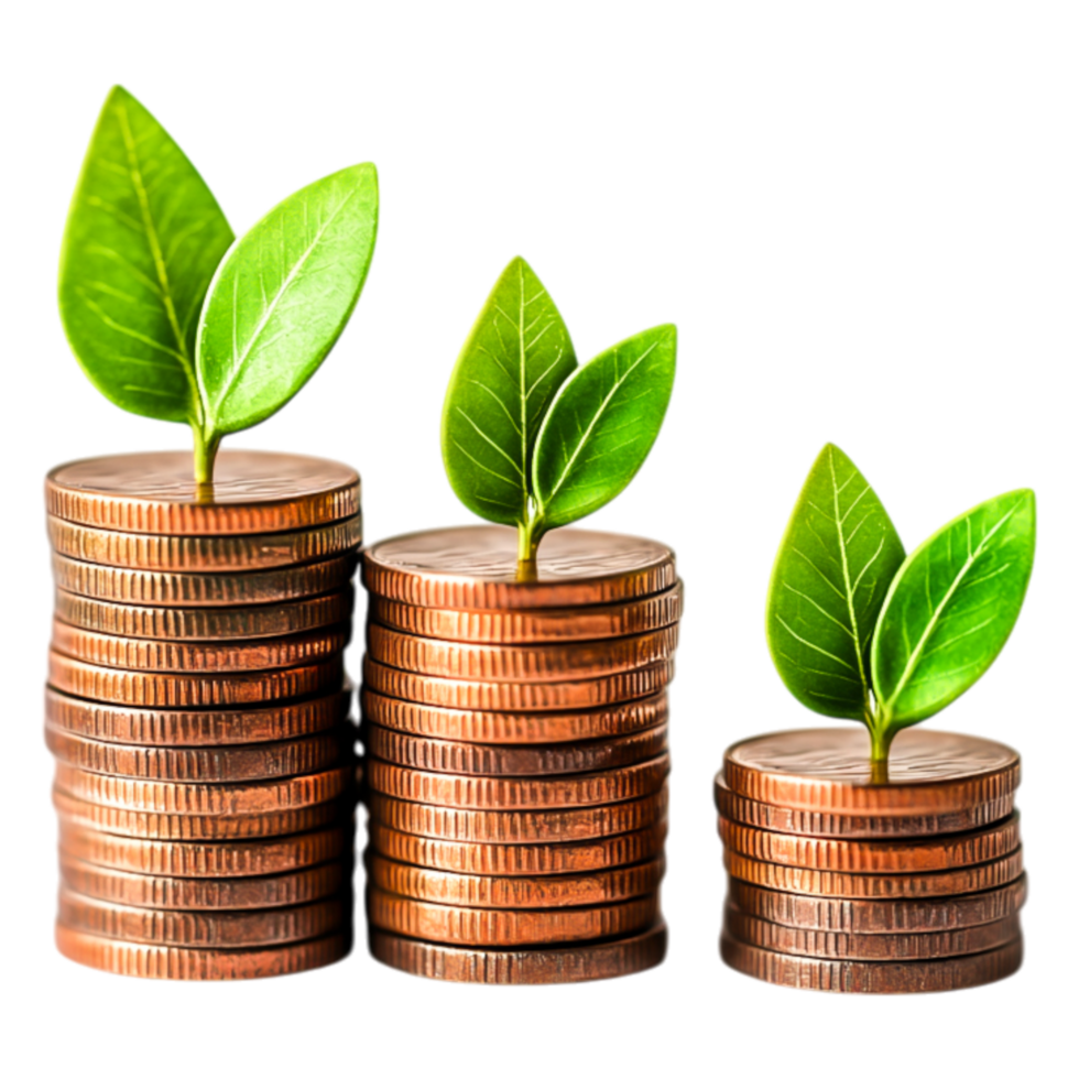 Growth Concept with Stacks of Coins and Green Leaves Inspired by Nature png