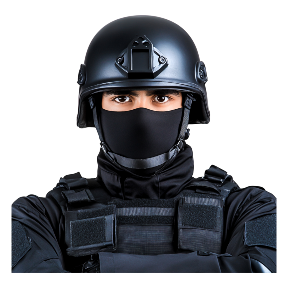 Tactical Armed Security Personnel in Protective Gear with Equipment png