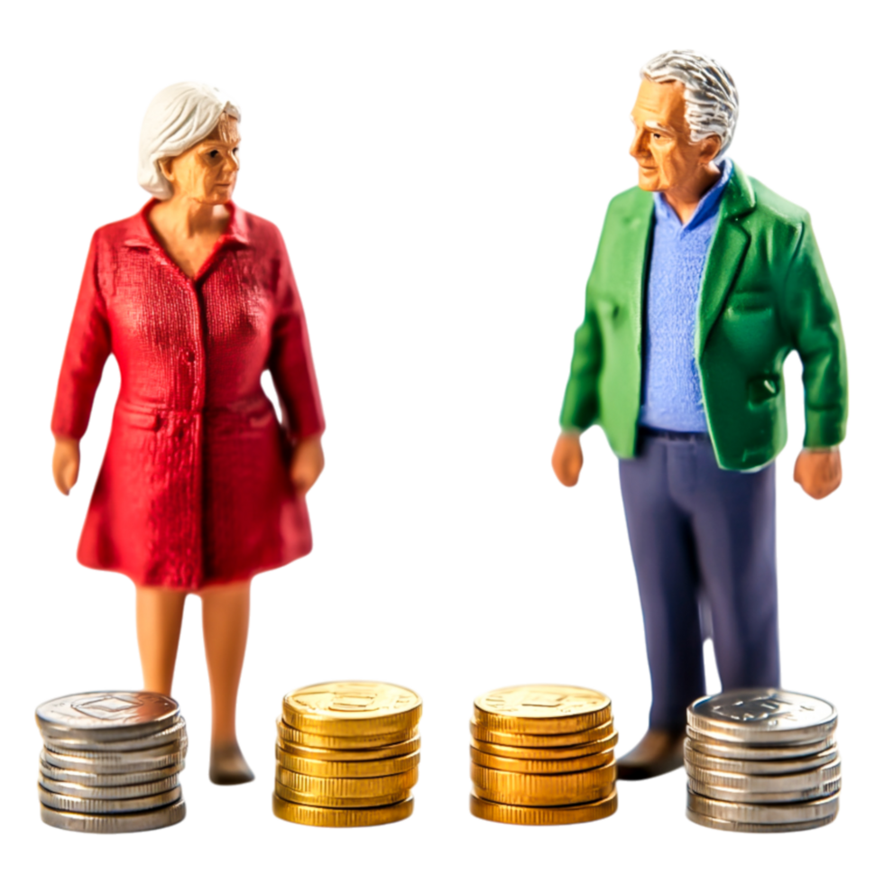 Elderly Couple with Coins Representing Financial Growth and Savings png