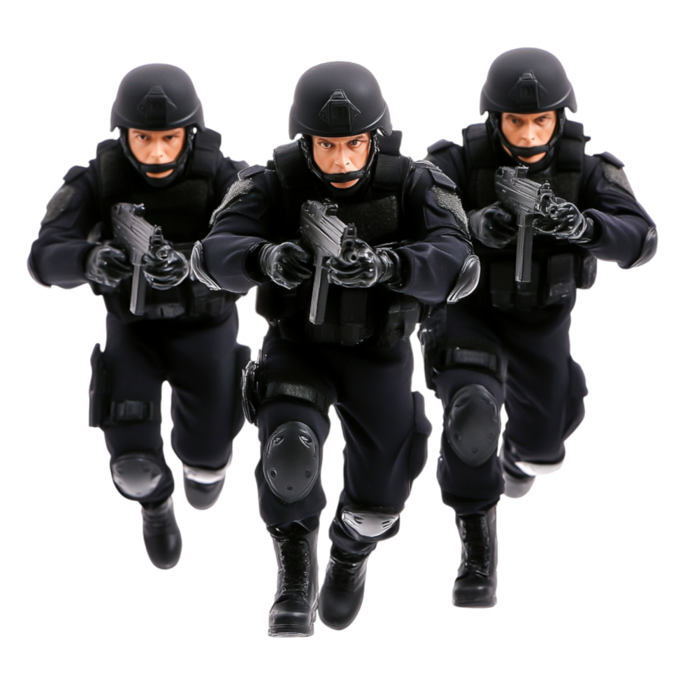 Tactical SWAT Team Action Figures in Dynamic Pose with Guns png