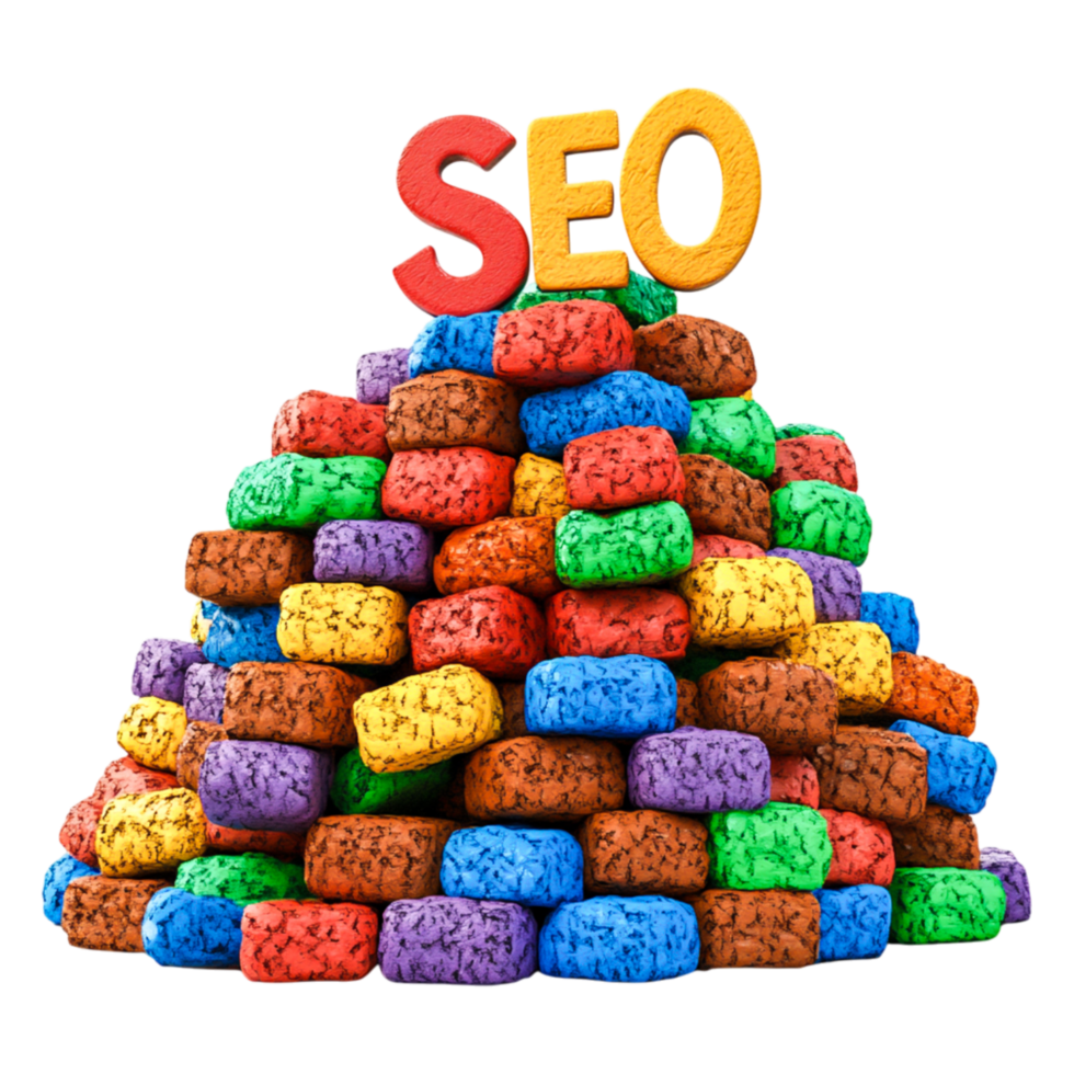 Colorful Stacked Bricks with SEO Letters on Top of the Pile png