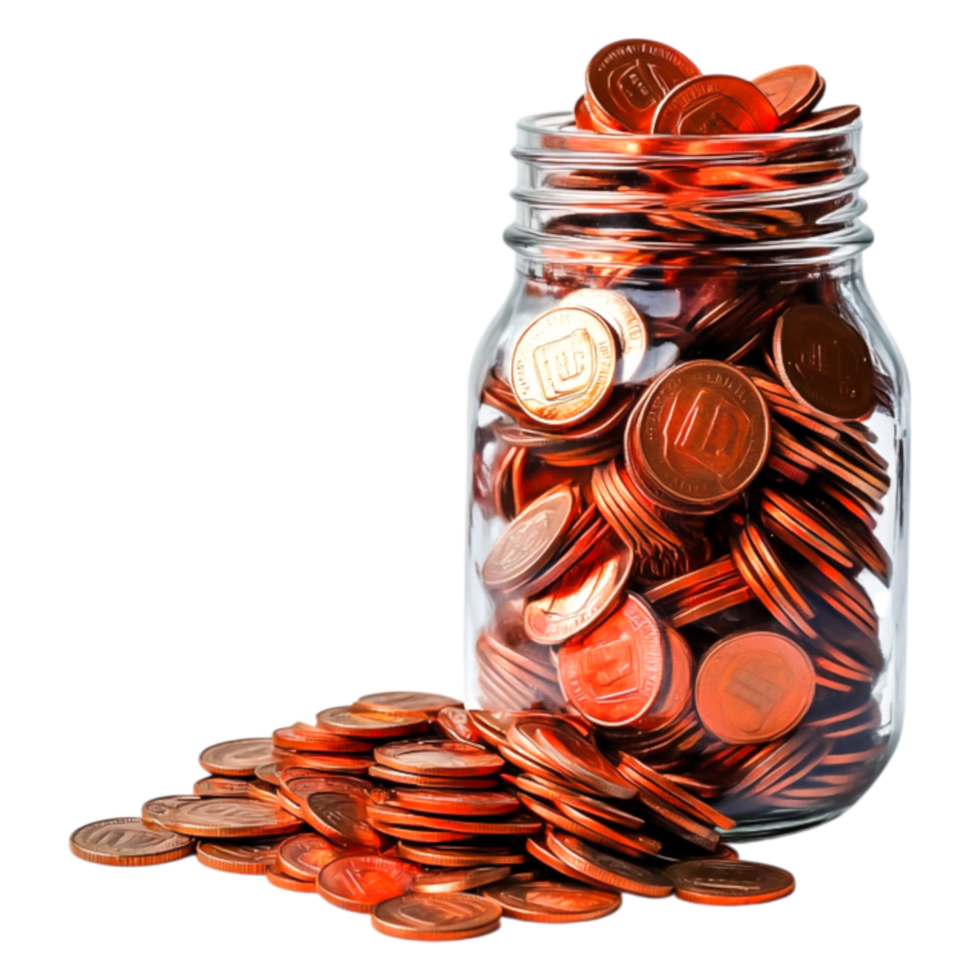 Jar Filled with Shiny Copper Coins png