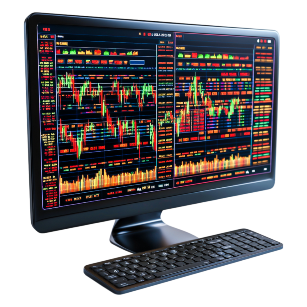 Stock Market Data Visualization on Computer Screen with Charts png