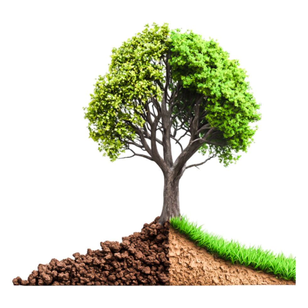 Green Tree with Roots and Soil Displaying Natures Life Cycle png