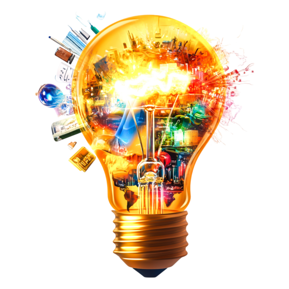 Creative Concept of Light Bulb Filled with Colorful Ideas and Innovation png