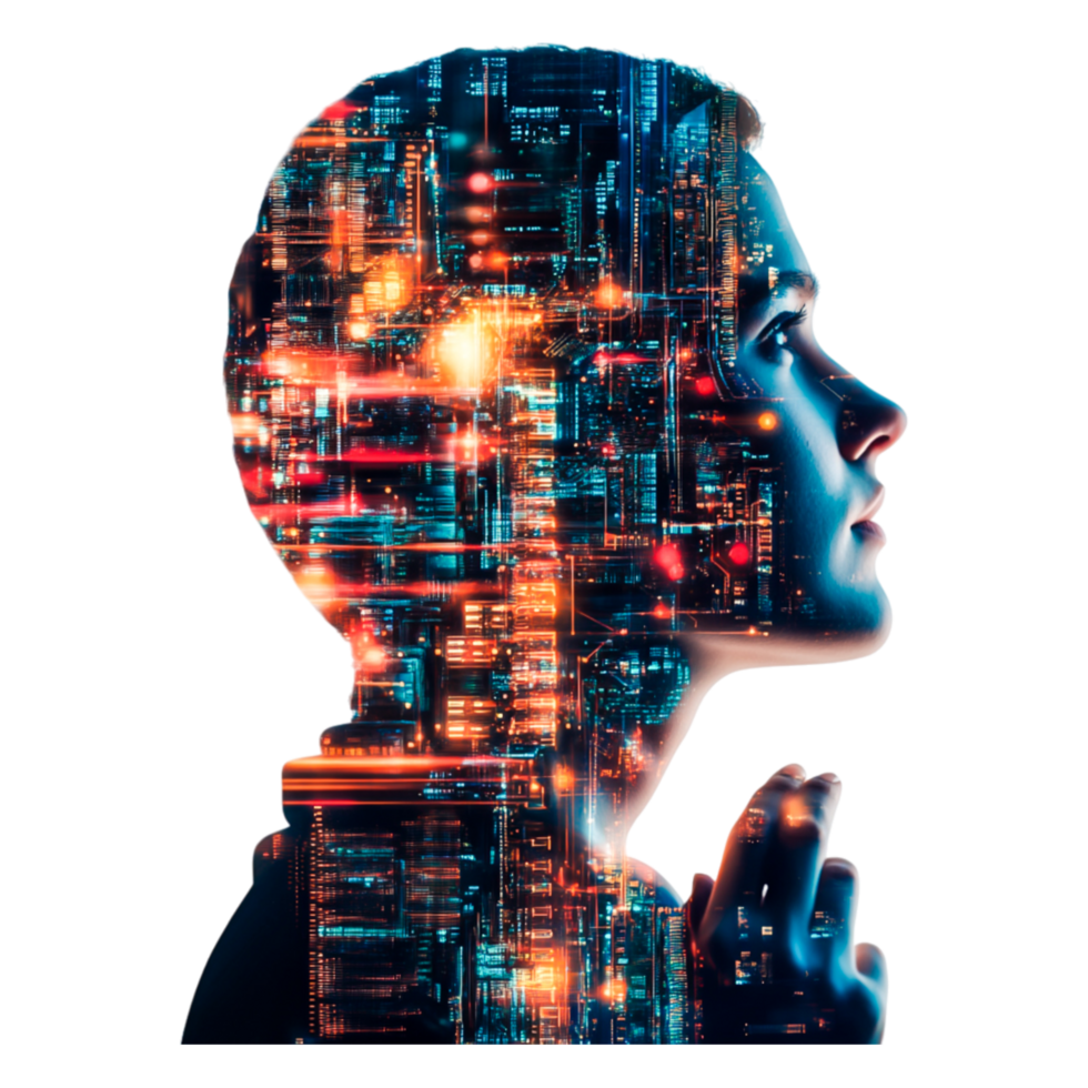 Portrait of a Human Silhouette With Digital Data Overlay Effects png