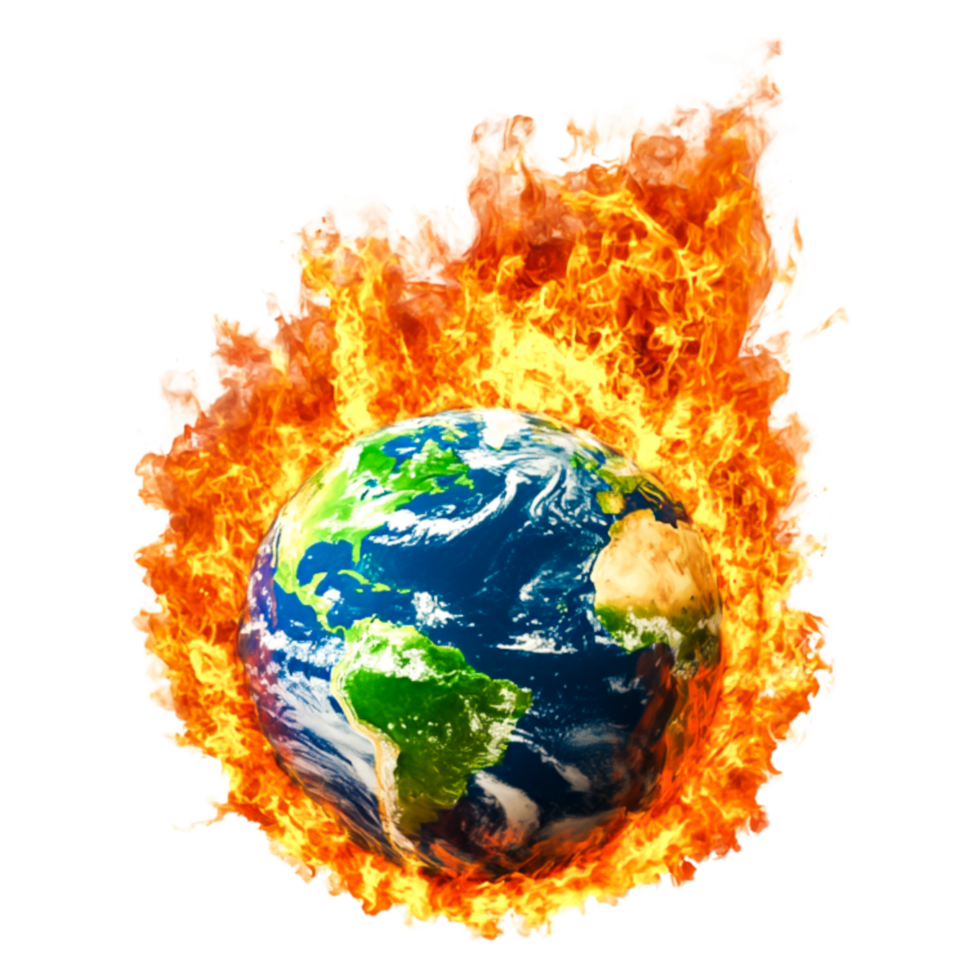 Planet Earth Surrounded by Flames Representing Global Warming Crisis png