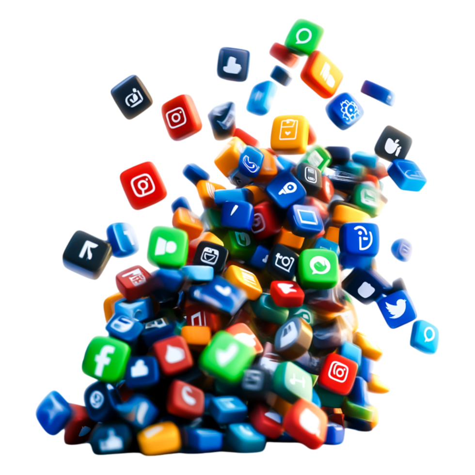 Colorful Social Media Icons Flying in a Dynamic Scatter Effect png