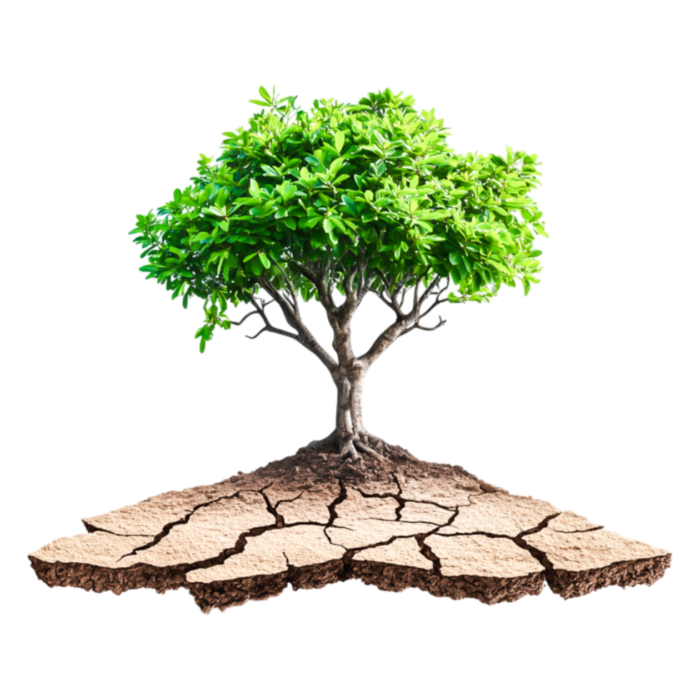 Resilient Tree Growing in Dry Cracked Soil Amidst Environmental Challenges png