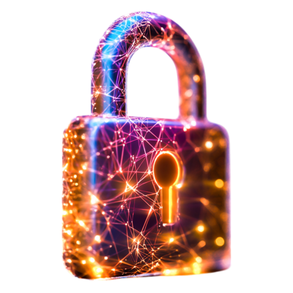 Digital Lock with Bright Connections Symbolizing Cyber Security Concepts png