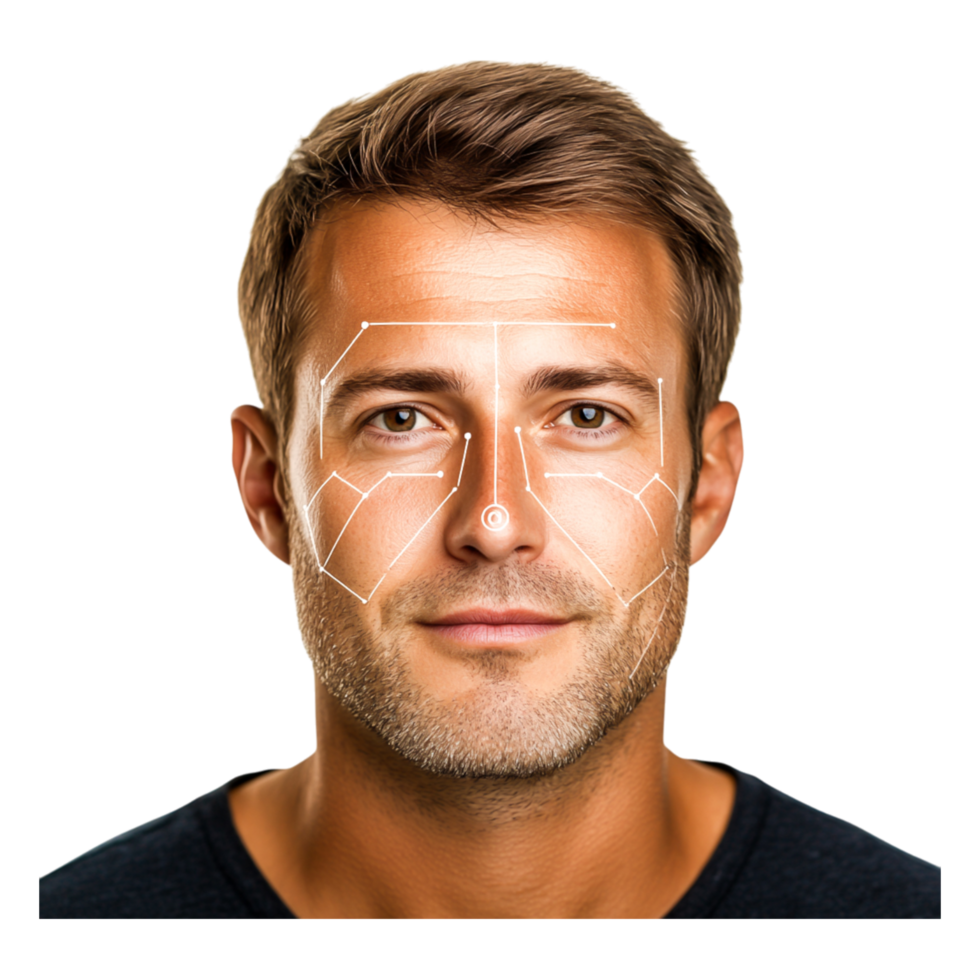 Detailed Facial Analysis Diagram with Male Subject for Research png