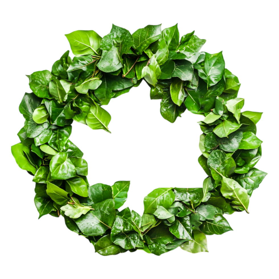 Green Leaf Wreath Circle with Fresh Leaves and Natural Design png