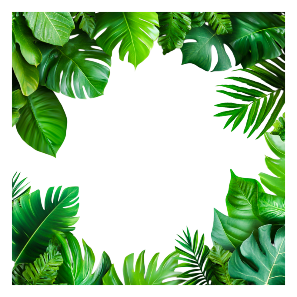 Lush Green Leaves Frame for Nature Backgrounds and Creative Design png
