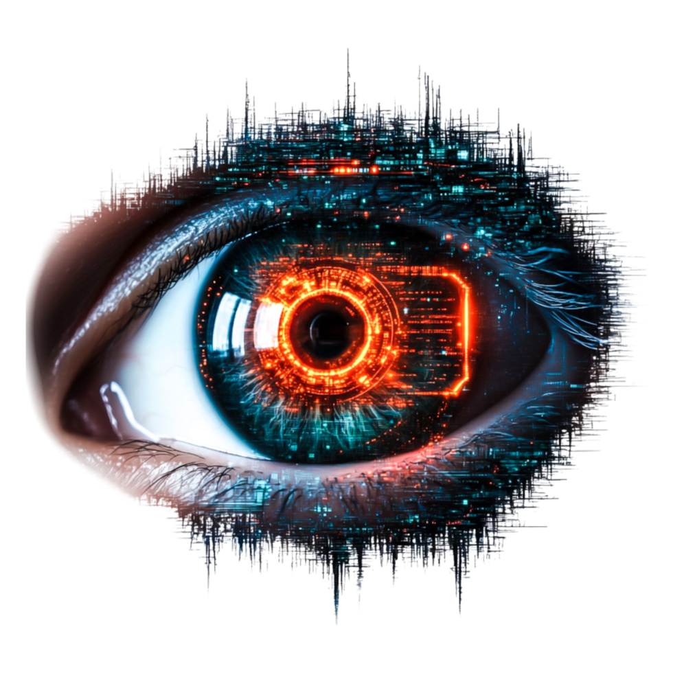 Futuristic Eye with Digital Elements and Glowing Tech Effects png