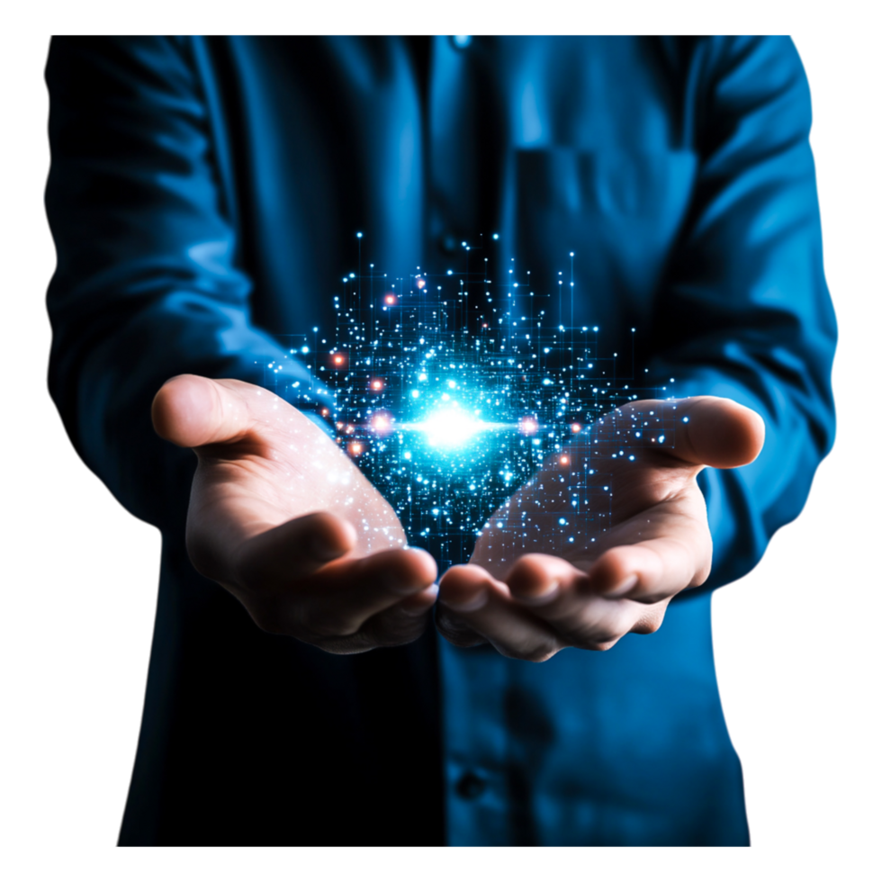 Hands Creating Sparkling Light in Dark Environment png