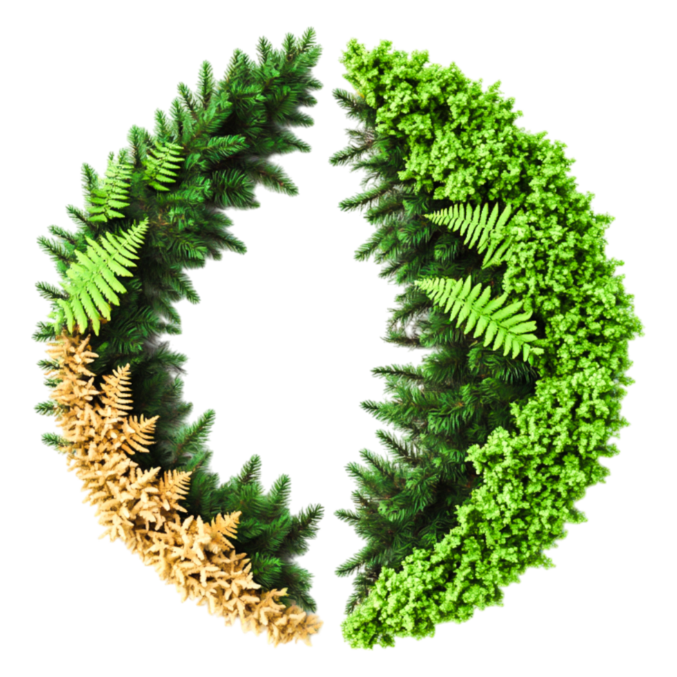 Nature Inspired Green Design with Ferns and Leaves Arrangement png