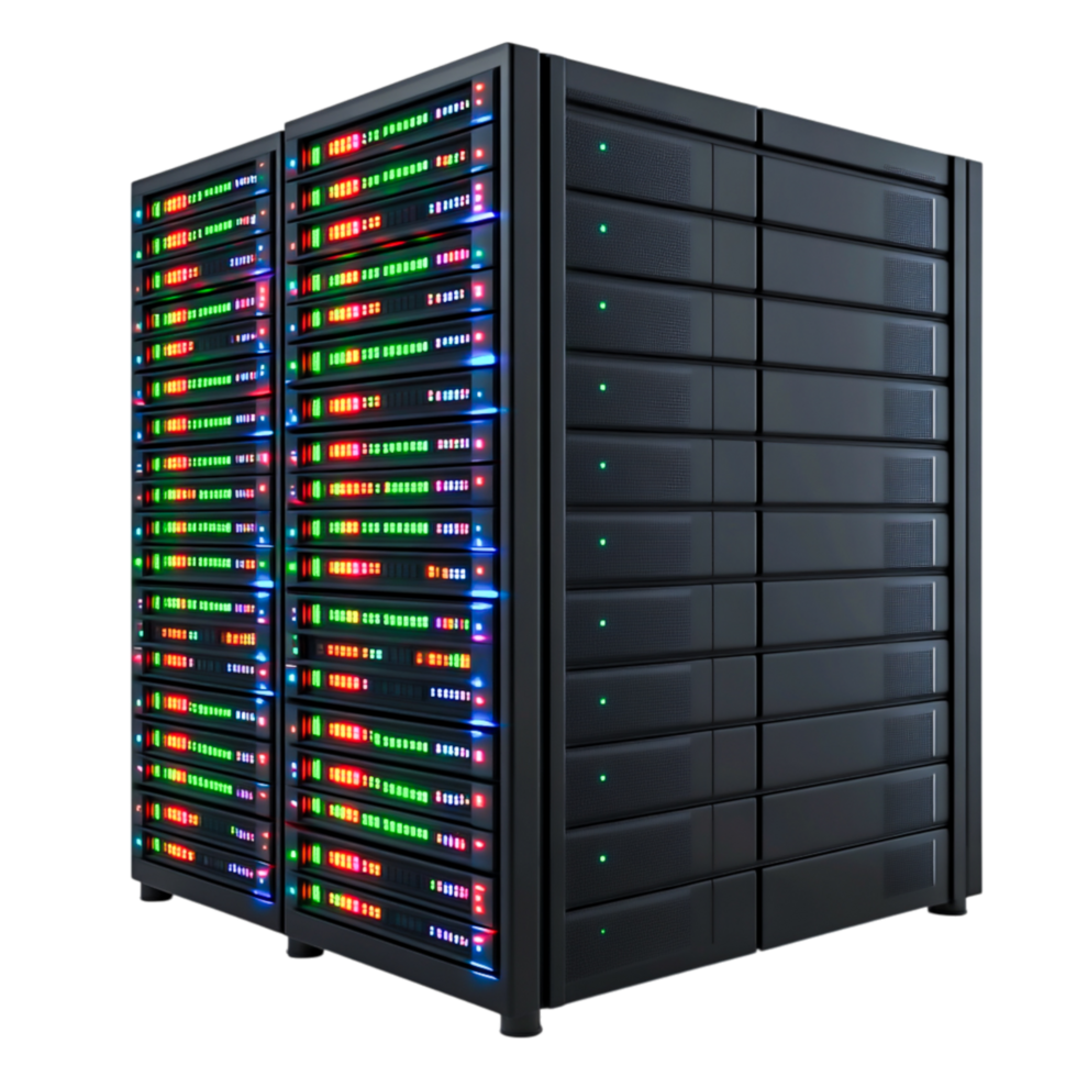 High-Performance Data Center Equipment with Colorful LED Indicators png