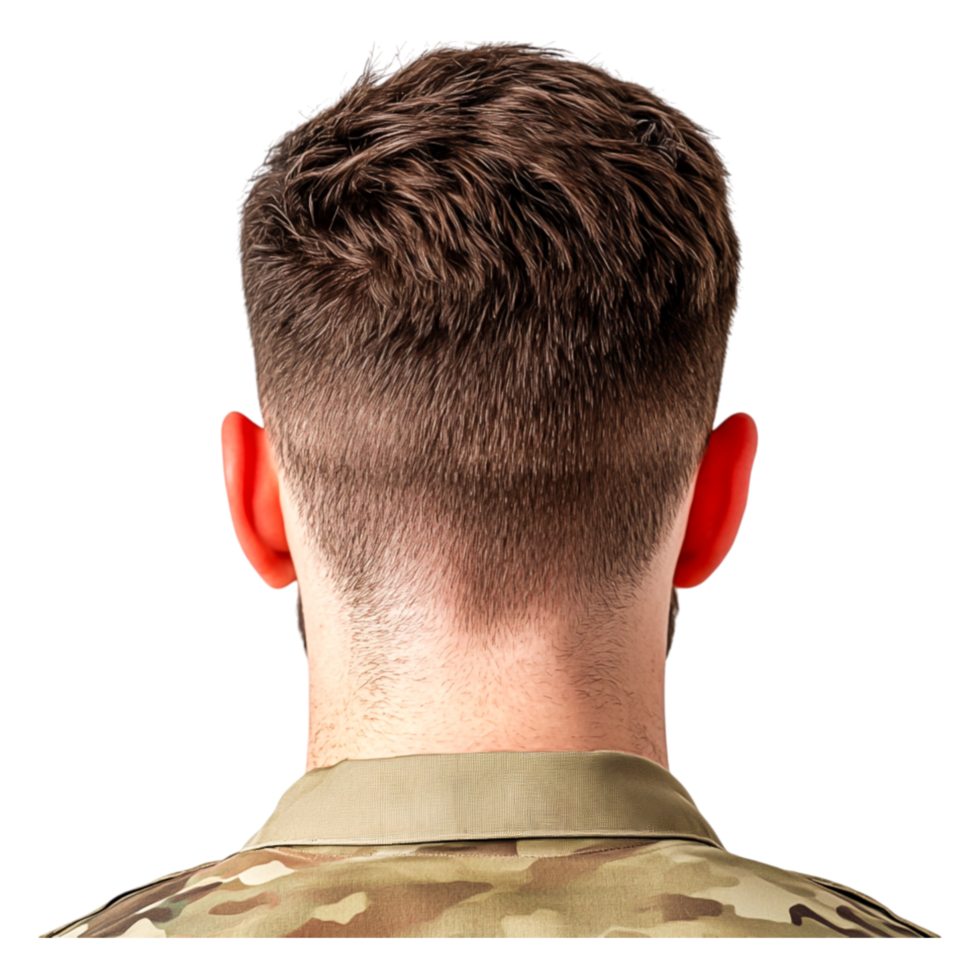 closeup Back View of Military Haircut on Soldier in Uniform png