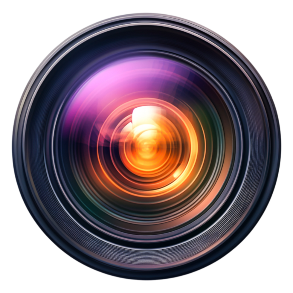 closeup View of a Camera Lens with Vibrant Color Reflection png